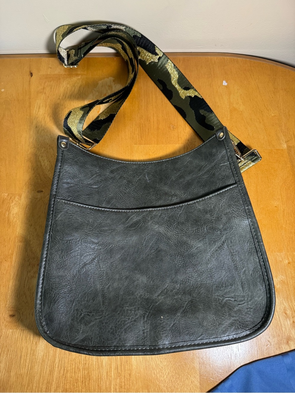 Classic Black Hobo Bag with Camo Strap